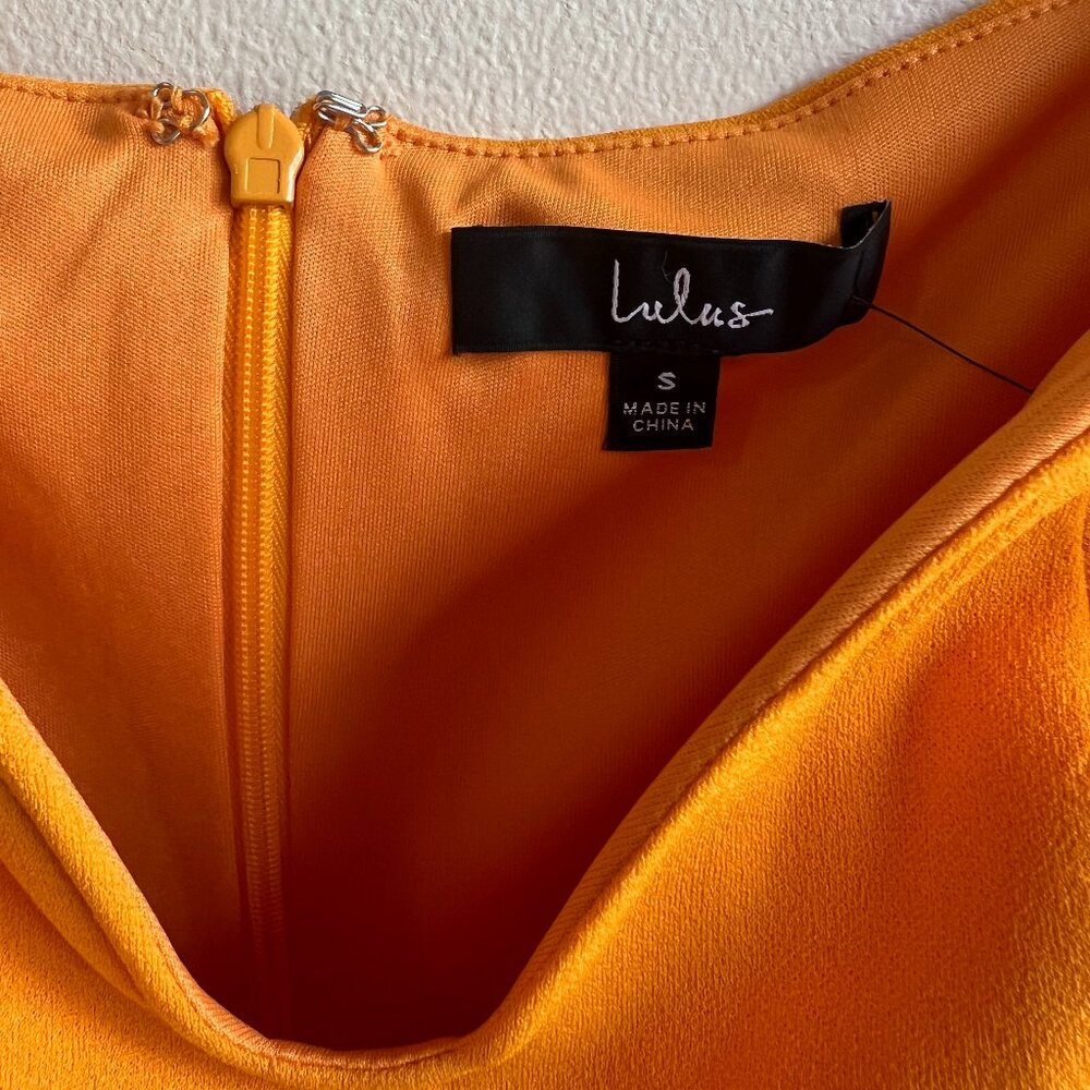 Lulus off shoulder orange midi dress - Picture 6 of 6